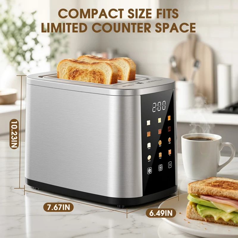 Teendow Digital Touchscreen 2-Slice Toaster with Bagel, Defrost & Reheat Functions