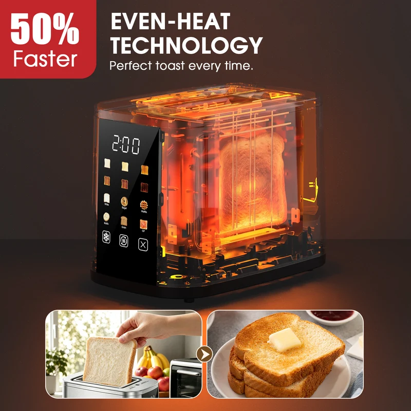 Teendow Digital Touchscreen 2-Slice Toaster with Bagel, Defrost & Reheat Functions