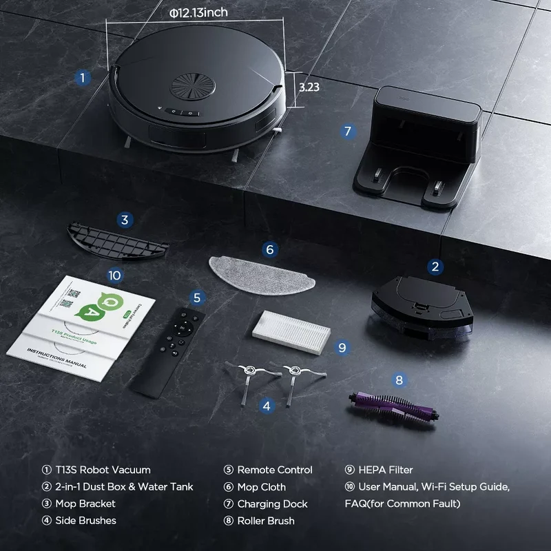 Teendow T13S 8000Pa Robot Vacuum and Mop Combo, 2-in-1 Robot Vacuum Cleaner with App & Wi-Fi
