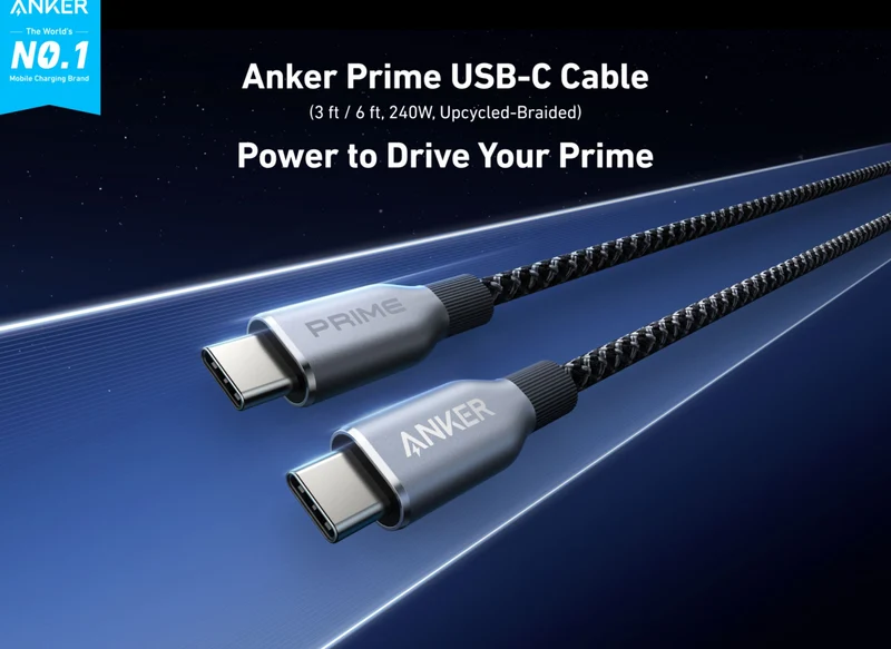 Anker Prime USB-C to USB-C Cable (240W, Upcycled-Braided)