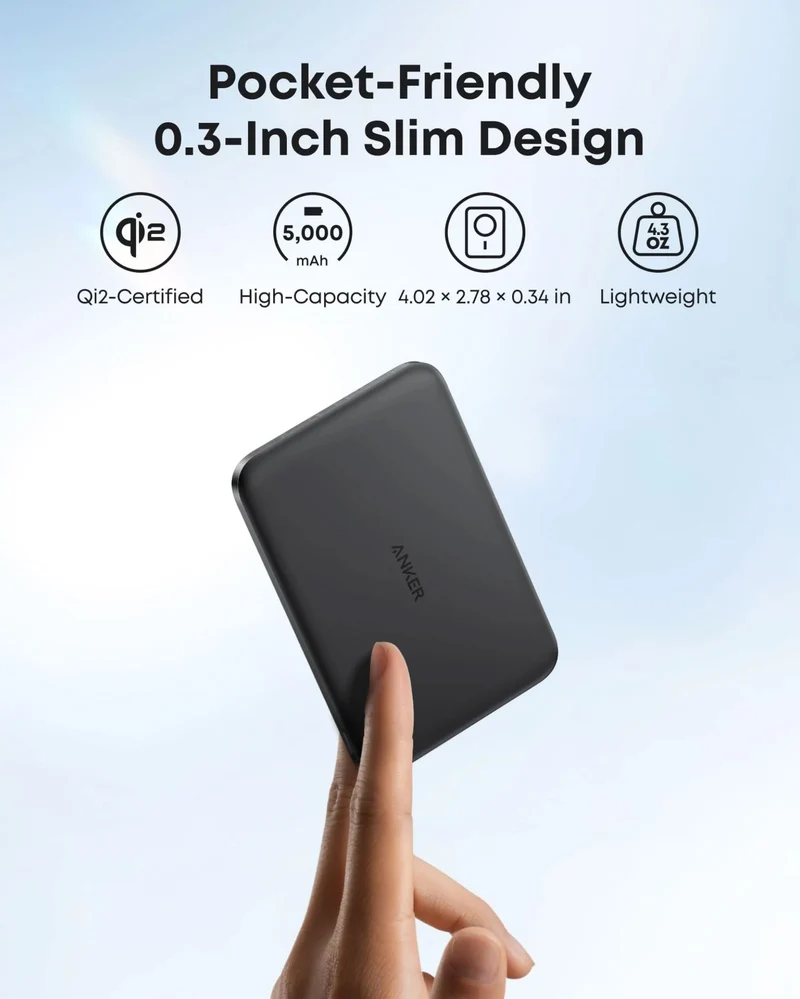Anker MagGo Air 2 Power Bank (5K, MagGo, Slim) 20W Max MagSafe 8.6mm 118g