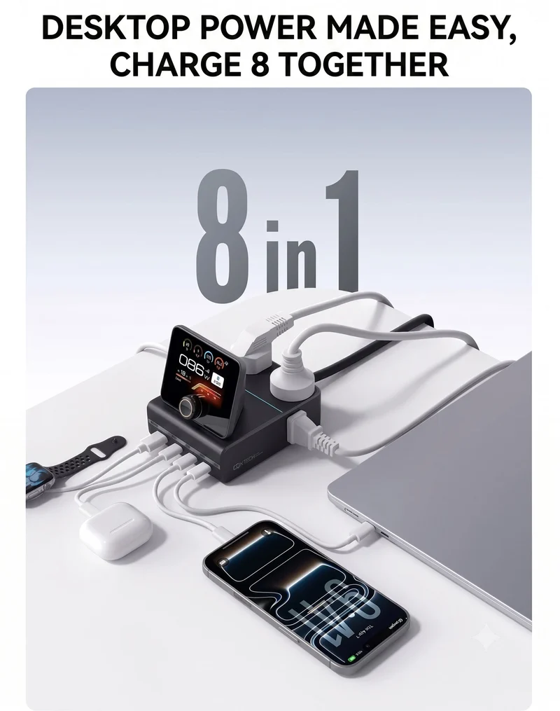 CUKTECH 10 8-in-1 TA1208 Fast Charging Station, 4 AC, 3 AC 1A, Max 120W