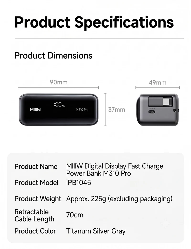 MIIIW Digital Display Fast Charging Power Bank M310 Pro 10000mAh 45W | Switch freely between mobile and desktop use