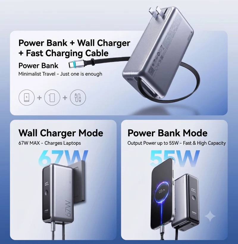 MIIIW Miwu Energy Column 3-in-1 MC510 Pro 67W MAX High Power | New Generation Gallium Nitride | Suspended Retractable Cable