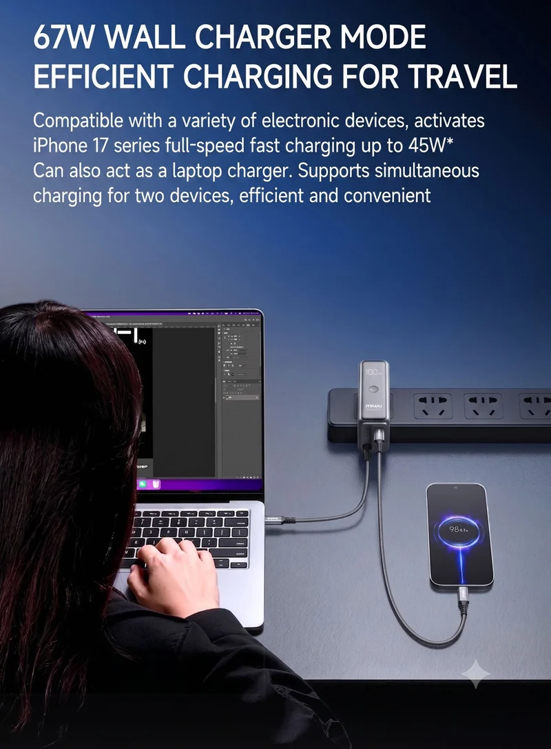 MIIIW Miwu Energy Column 3-in-1 MC510 Pro 67W MAX High Power | New Generation Gallium Nitride | Suspended Retractable Cable
