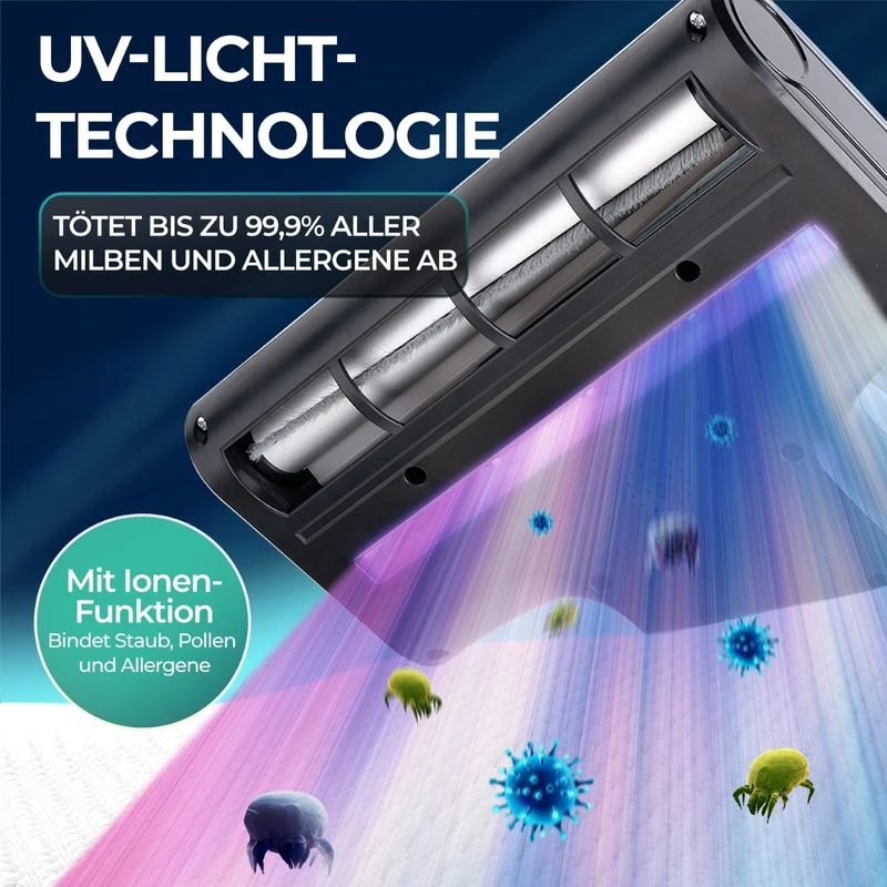 Milbenstaubsauger 450 Watt | Handstaubsauger mit 18.000 Pa, UV-Funktion und HEPA-Filter