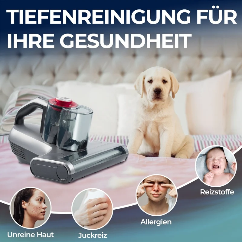 Milbenstaubsauger 450 Watt | Handstaubsauger mit 18.000 Pa, UV-Funktion und HEPA-Filter