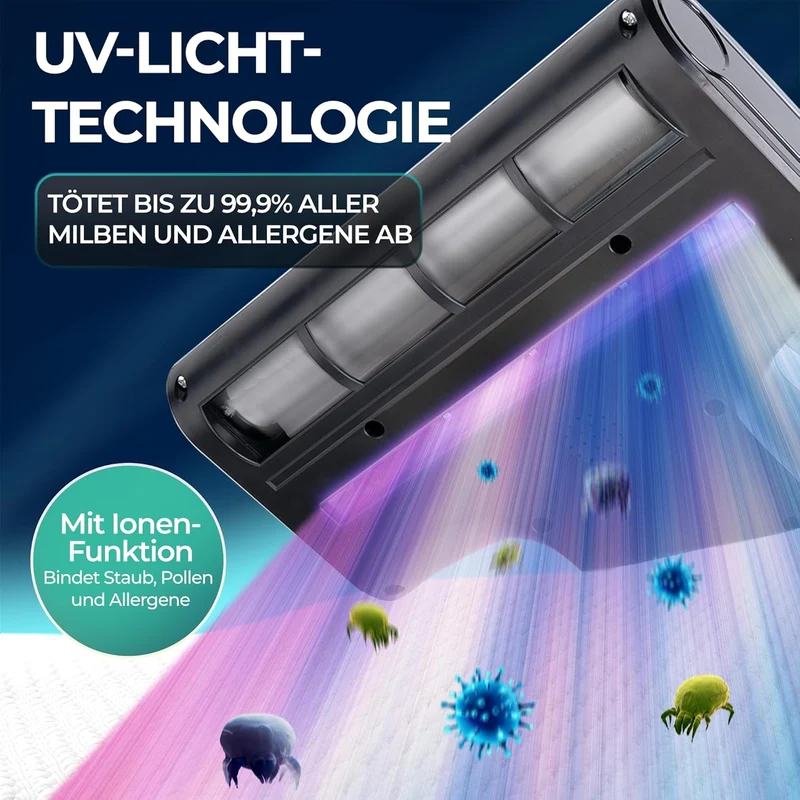 Milbenstaubsauger 450 Watt | Handstaubsauger mit 18.000 Pa, UV-Funktion und HEPA-Filter