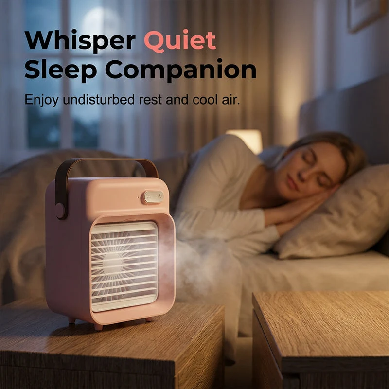 Tragbarer Mini-Luftkühler mit Sprühnebel | Wiederaufladbarer 2400 mAh Ventilator | 3 Geschwindigkeitsstufen