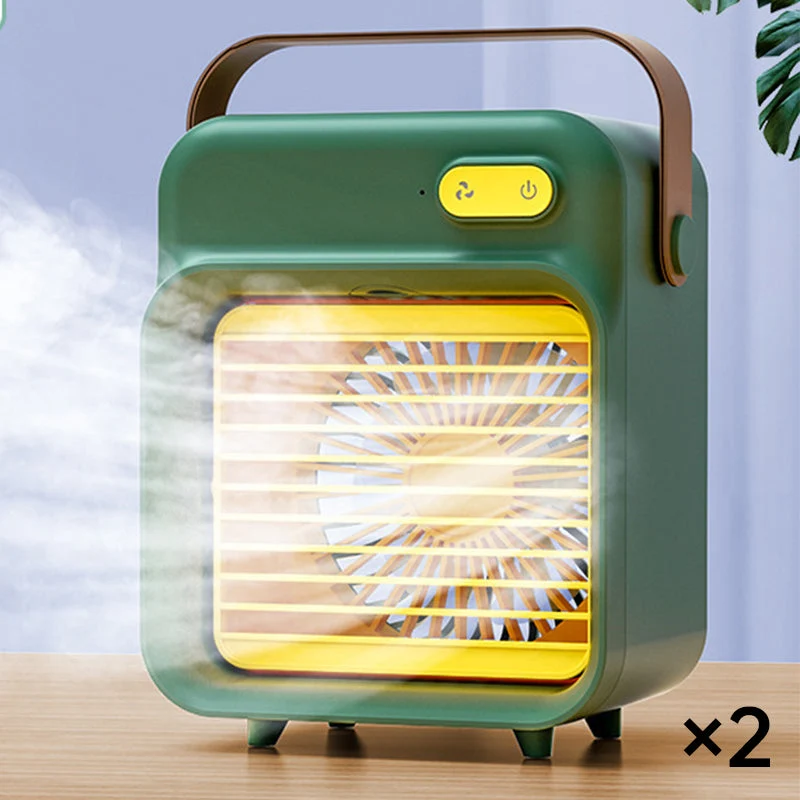 Tragbarer Mini-Luftkühler mit Sprühnebel | Wiederaufladbarer 2400 mAh Ventilator | 3 Geschwindigkeitsstufen