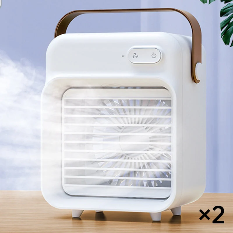 Tragbarer Mini-Luftkühler mit Sprühnebel | Wiederaufladbarer 2400 mAh Ventilator | 3 Geschwindigkeitsstufen