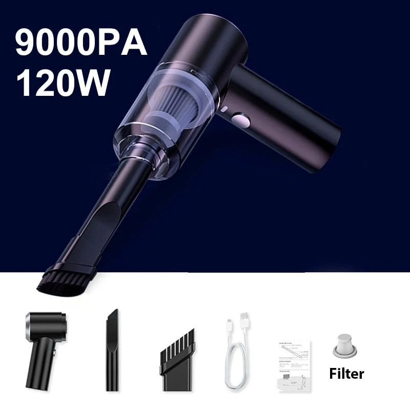 Kabelloser Auto-Handstaubsauger 9000 Pa | Mini Akkustaubsauger mit Edelstahlfilter | Kompakt für Auto & Haushalt
