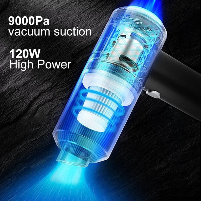 Kabelloser Auto-Handstaubsauger 9000 Pa | Mini Akkustaubsauger mit Edelstahlfilter | Kompakt für Auto & Haushalt