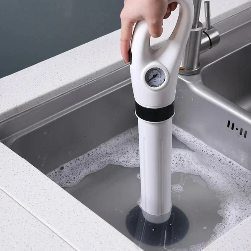 Professioneller Hochdruck-Rohrreiniger | Druckluft Abflussreiniger für WC, Waschbecken & Rohre | Inklusive 4 Aufsätze