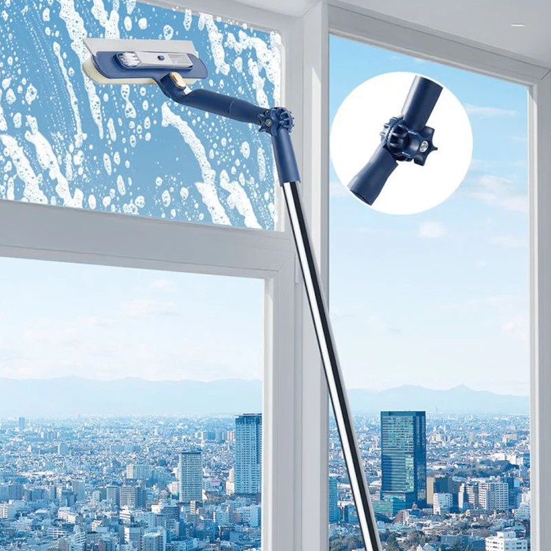 Fensterreiniger mit Teleskopstange 120 cm | Doppelseitig Schwamm + Abzieher | Streifenfrei ohne Leiter, für Schiebe- & Kippfenste