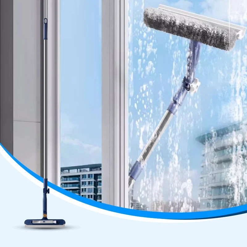 Fensterreiniger für Hochhausfenster (Außenseite von innen) | 2-in-1 Schwamm + Abzieher | Druck verstellbar | Streifenarmes Finish