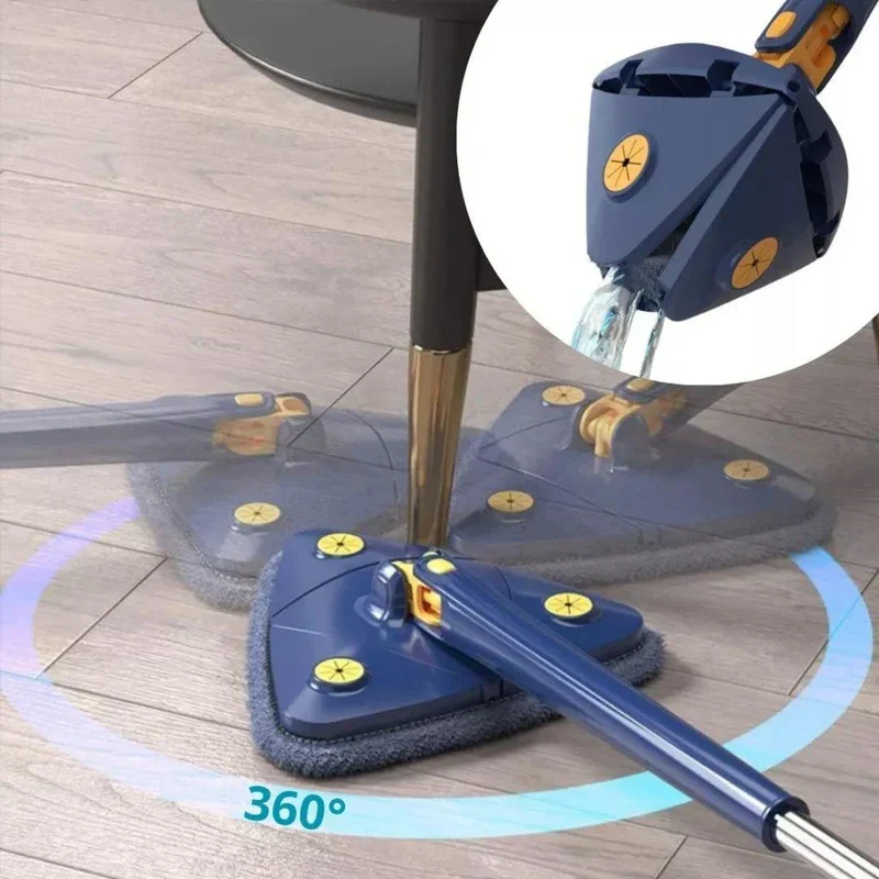 Dreieckiger Bodenwischer mit 360° Drehkopf | Mikrofaser Wischmop Set für Ecken & unter Möbeln | Teleskopstiel bis 130 cm