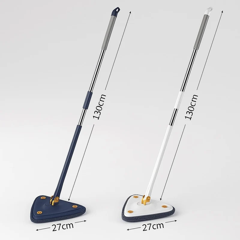 Dreieckiger Bodenwischer mit 360° Drehkopf | Mikrofaser Wischmop Set für Ecken & unter Möbeln | Teleskopstiel bis 130 cm