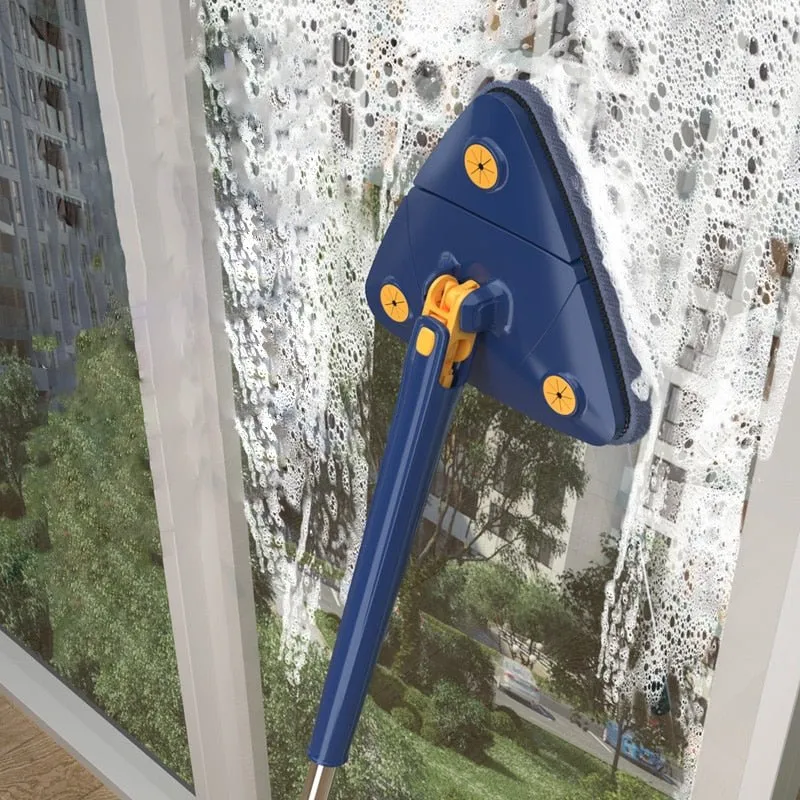 Dreieckiger Mikrofaser Wischmopp 360° | Ergonomischer Bodenwischer mit Teleskopstiel | Für Ecken & unter Möbeligungsmopp | Dreieckiger Wischmopp mit 360° Drehung | Mikrofaser