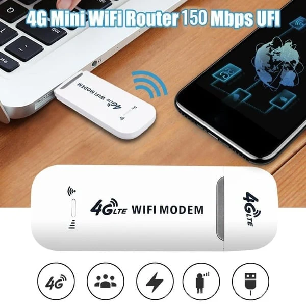 4G LTE USB WLAN Router | Hotspot für bis zu 10 Geräte, 150 Mbit/s | Plug & Play für Reise, Auto, Home-Office