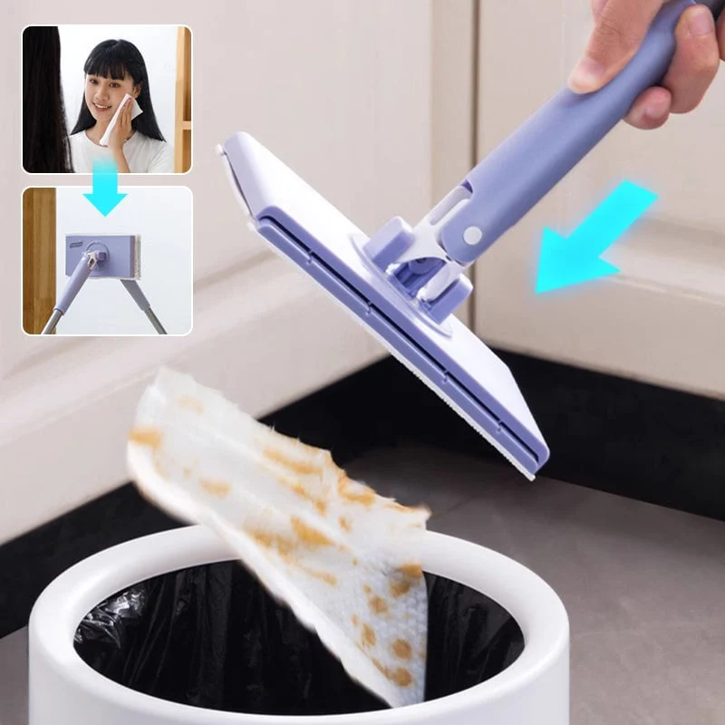 Automatischer Wischer mit Tuchwechsel-System & 360° drehbarem Kopf | Berührungsloser Tuchwechsel | Inkl. 10 Reinigungstücher | 71/93/113 cm, Blau/Weiß