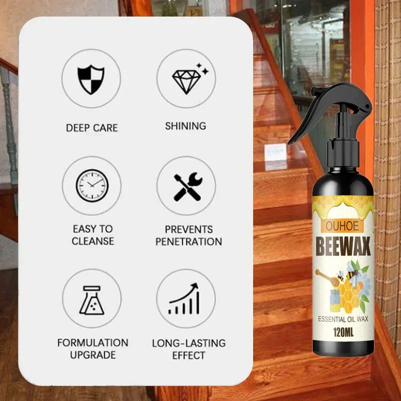 Bienenwachs-Spray 120 ml für Holz & Möbel | Reinigt, pflegt und verleiht Glanz | Rutschhemmend & rückstandsfrei | Für Haushalt geeignet