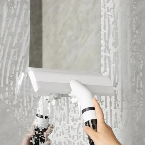 Fensterreiniger mit Sprühfunktion, Abzieher & Schmutzwasserbehälter | Streifenfreies Glas in einem Arbeitsgang | Für Fenster, Spiegel & Duschwände