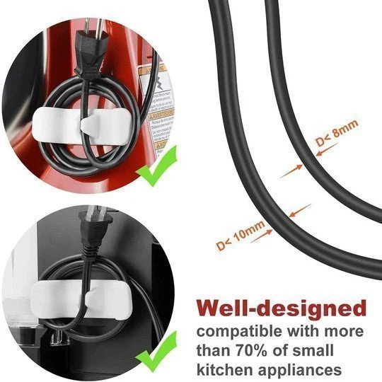 Kabelorganizer für Küchengeräte | Selbstklebendes Gummi hält Kabel sauber aufgerollt | Schwarz/Weiß/Grau