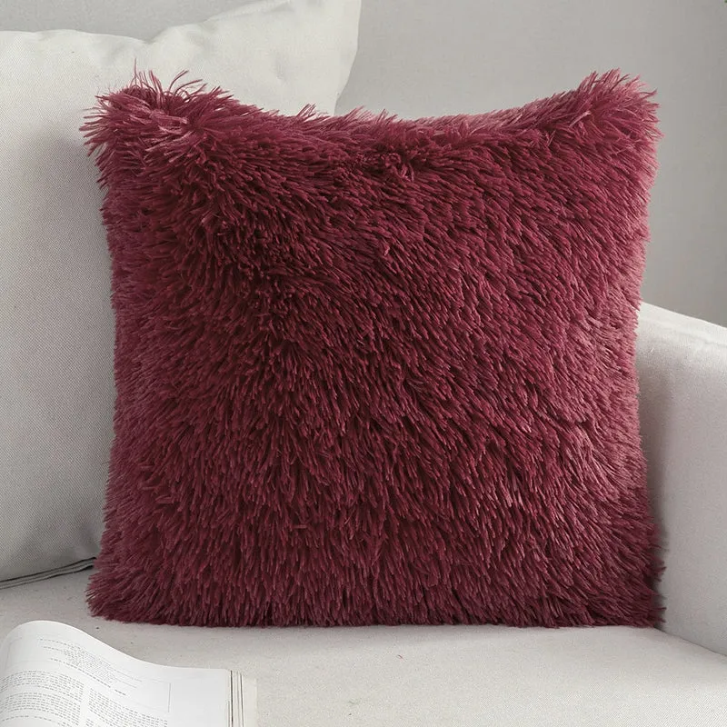 Solid Soft Fluffy Cushion Cover Decorative Sofa Pillow Cover Home Pillowcase White Pink Gray Shaggy Fur Cushion Cover 43x43cm