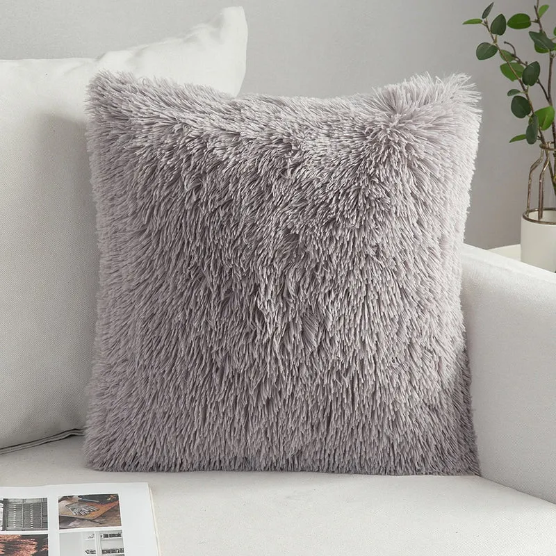 Solid Soft Fluffy Cushion Cover Decorative Sofa Pillow Cover Home Pillowcase White Pink Gray Shaggy Fur Cushion Cover 43x43cm