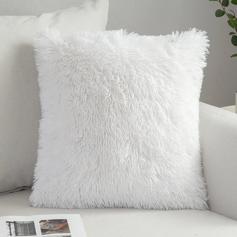 Solid Soft Fluffy Cushion Cover Decorative Sofa Pillow Cover Home Pillowcase White Pink Gray Shaggy Fur Cushion Cover 43x43cm