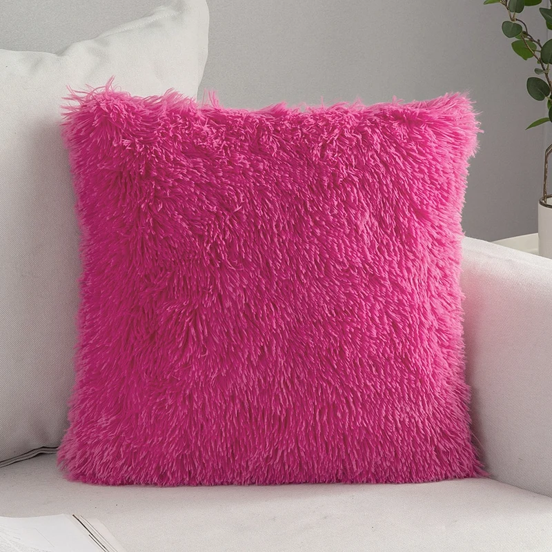 Solid Soft Fluffy Cushion Cover Decorative Sofa Pillow Cover Home Pillowcase White Pink Gray Shaggy Fur Cushion Cover 43x43cm