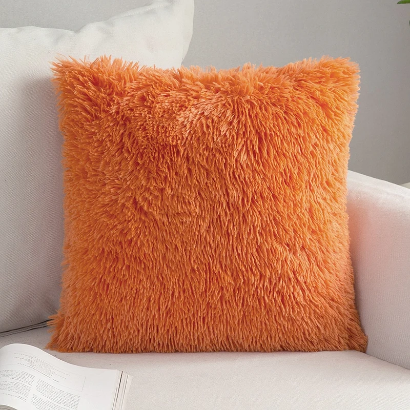 Solid Soft Fluffy Cushion Cover Decorative Sofa Pillow Cover Home Pillowcase White Pink Gray Shaggy Fur Cushion Cover 43x43cm