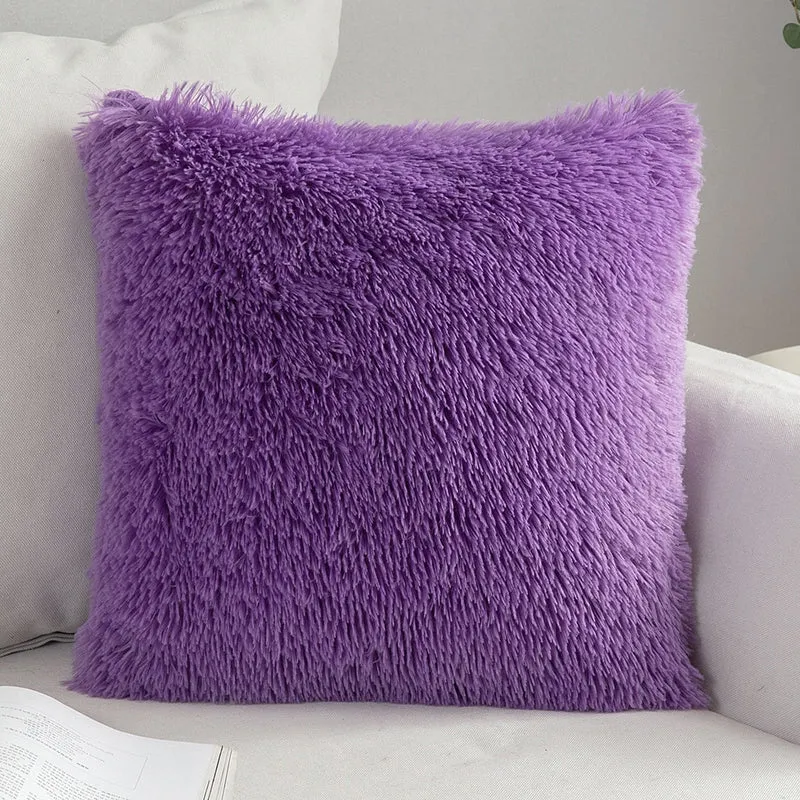 Solid Soft Fluffy Cushion Cover Decorative Sofa Pillow Cover Home Pillowcase White Pink Gray Shaggy Fur Cushion Cover 43x43cm
