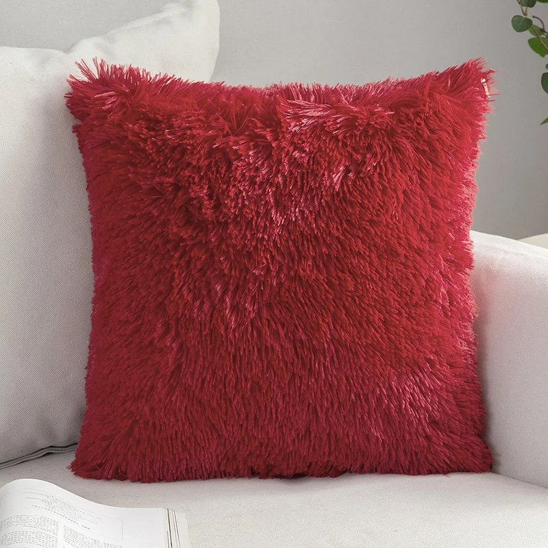 Solid Soft Fluffy Cushion Cover Decorative Sofa Pillow Cover Home Pillowcase White Pink Gray Shaggy Fur Cushion Cover 43x43cm