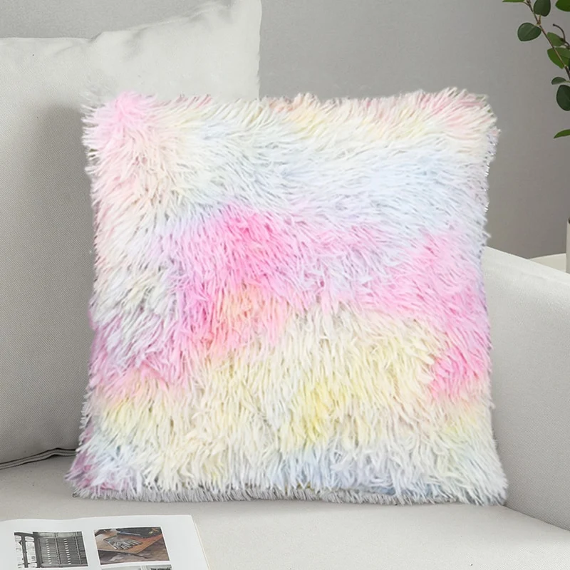 Solid Soft Fluffy Cushion Cover Decorative Sofa Pillow Cover Home Pillowcase White Pink Gray Shaggy Fur Cushion Cover 43x43cm