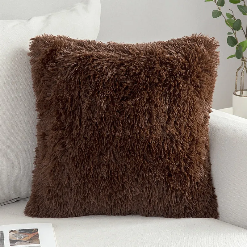 Solid Soft Fluffy Cushion Cover Decorative Sofa Pillow Cover Home Pillowcase White Pink Gray Shaggy Fur Cushion Cover 43x43cm