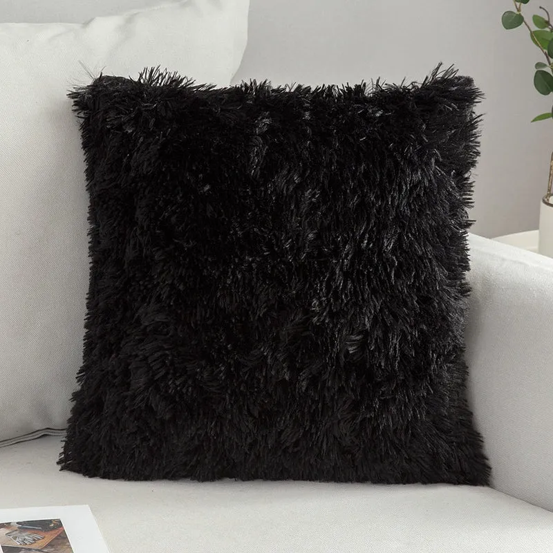 Solid Soft Fluffy Cushion Cover Decorative Sofa Pillow Cover Home Pillowcase White Pink Gray Shaggy Fur Cushion Cover 43x43cm