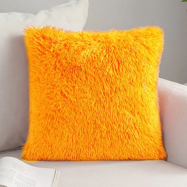 Solid Soft Fluffy Cushion Cover Decorative Sofa Pillow Cover Home Pillowcase White Pink Gray Shaggy Fur Cushion Cover 43x43cm