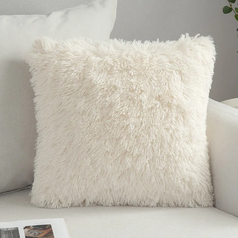 Solid Soft Fluffy Cushion Cover Decorative Sofa Pillow Cover Home Pillowcase White Pink Gray Shaggy Fur Cushion Cover 43x43cm