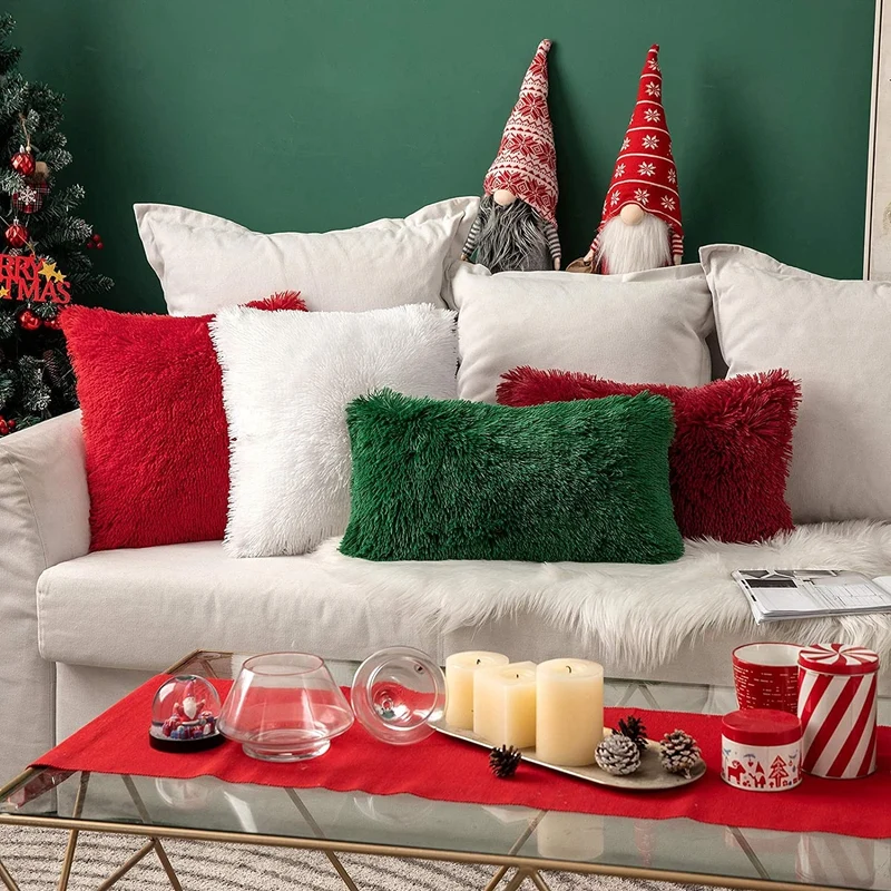 Solid Soft Fluffy Cushion Cover Decorative Sofa Pillow Cover Home Pillowcase White Pink Gray Shaggy Fur Cushion Cover 43x43cm