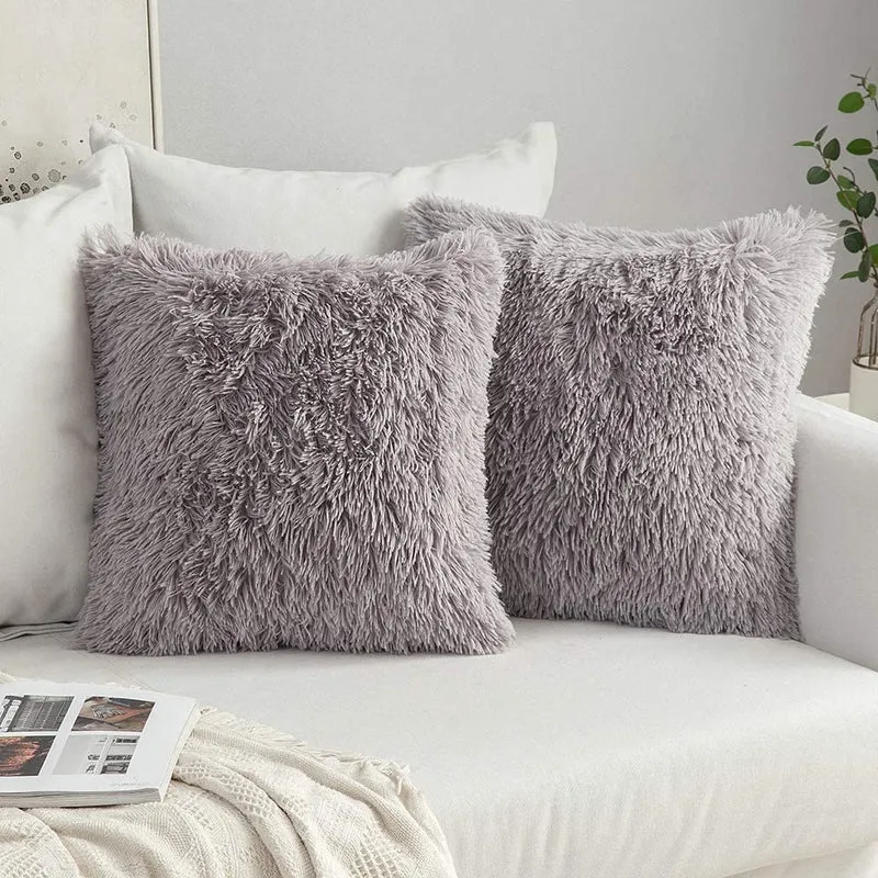 Solid Soft Fluffy Cushion Cover Decorative Sofa Pillow Cover Home Pillowcase White Pink Gray Shaggy Fur Cushion Cover 43x43cm