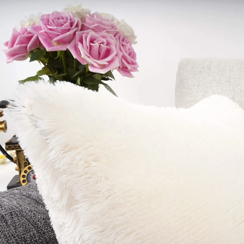 Solid Soft Fluffy Cushion Cover Decorative Sofa Pillow Cover Home Pillowcase White Pink Gray Shaggy Fur Cushion Cover 43x43cm