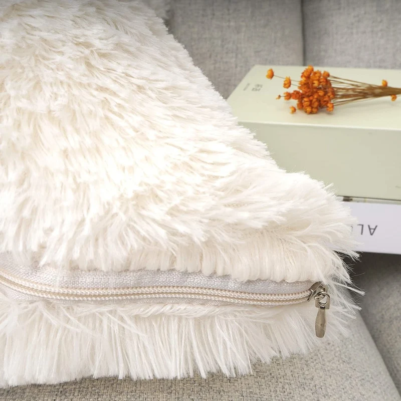 Solid Soft Fluffy Cushion Cover Decorative Sofa Pillow Cover Home Pillowcase White Pink Gray Shaggy Fur Cushion Cover 43x43cm