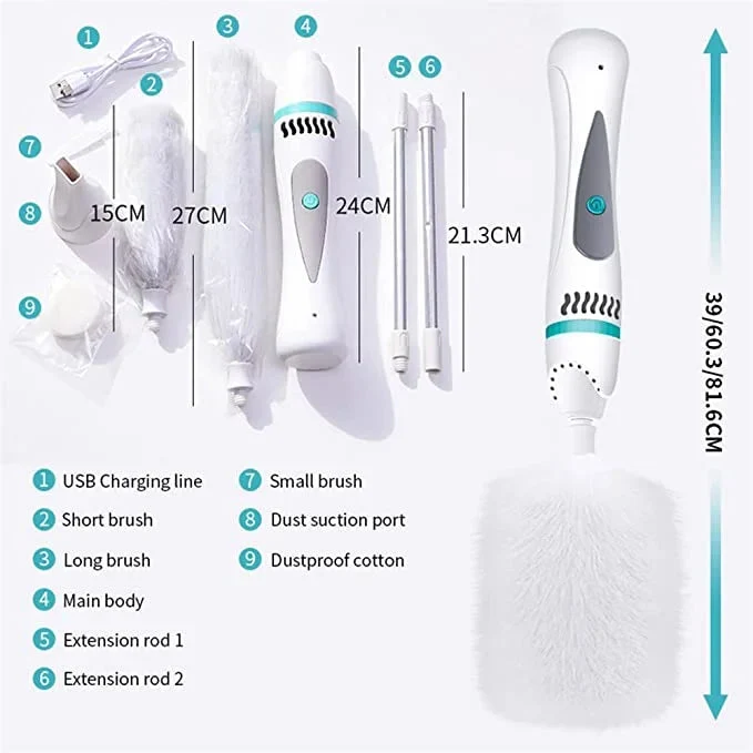 Electric Spin Duster, 360° Spin Dust Duster, USB Rechargeable Dirt Brush Dust with Extendable Pole for Furniture