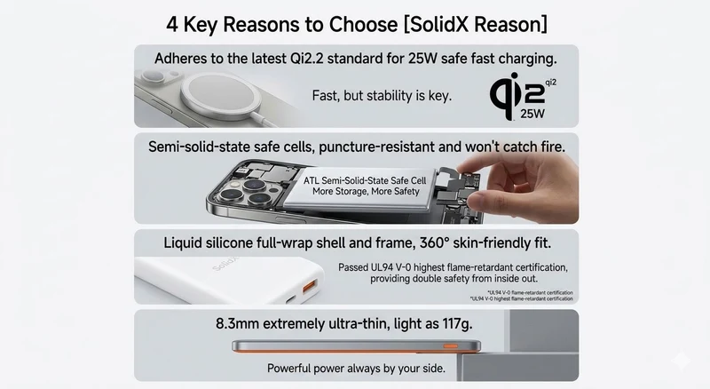 Pinqiu SolidX 5000mAh Magnetic Wireless Qi2 Power Banks