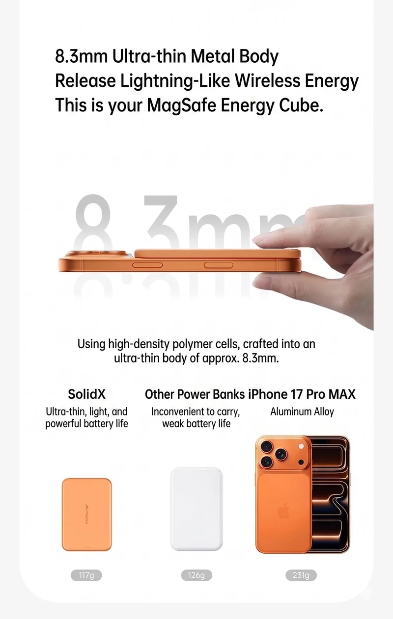 Pinqiu SolidX 5000mAh Magnetic Wireless Qi2 Power Banks