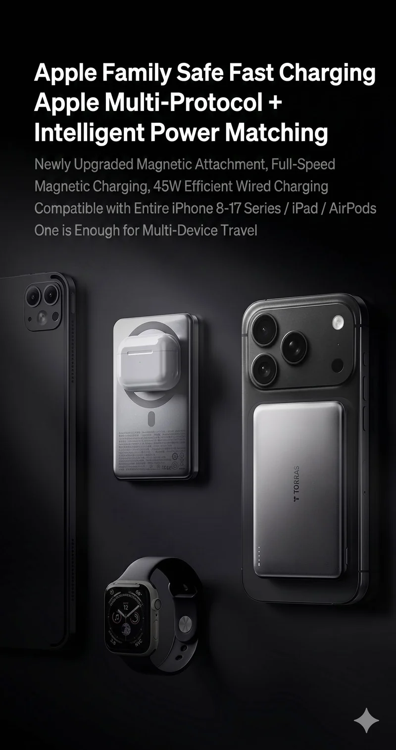 TORRAS-JP 10000mAh Go-Minimag Qi2 Certified Lightweight and Compact Mobile Battery
