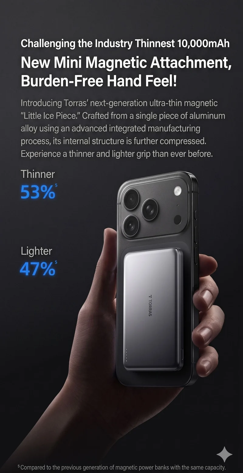 TORRAS-JP 10000mAh Go-Minimag Qi2 Certified Lightweight and Compact Mobile Battery