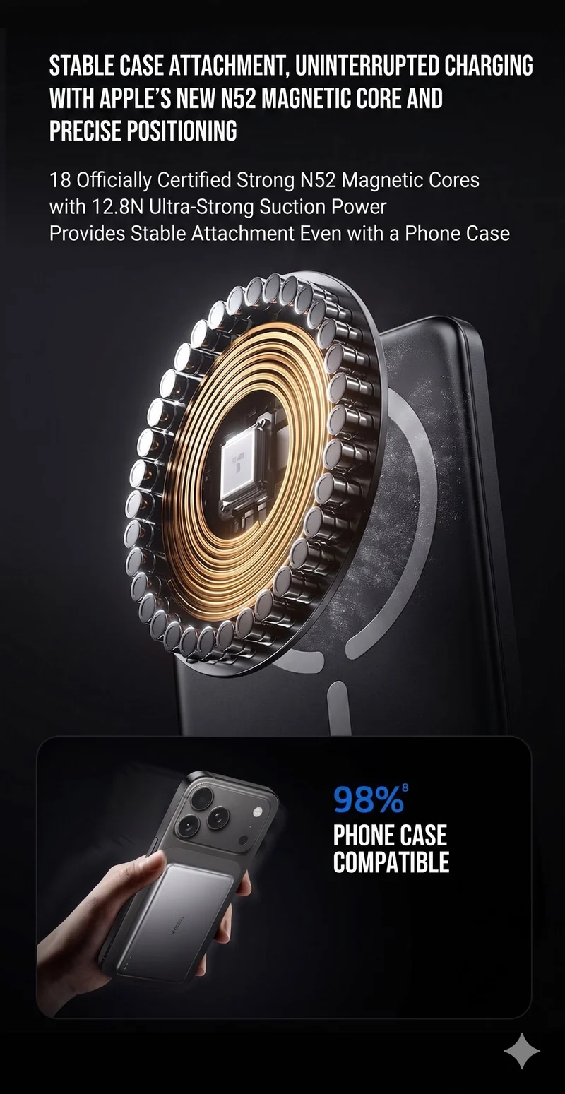 TORRAS-JP 10000mAh Go-Minimag Qi2 Certified Lightweight and Compact Mobile Battery